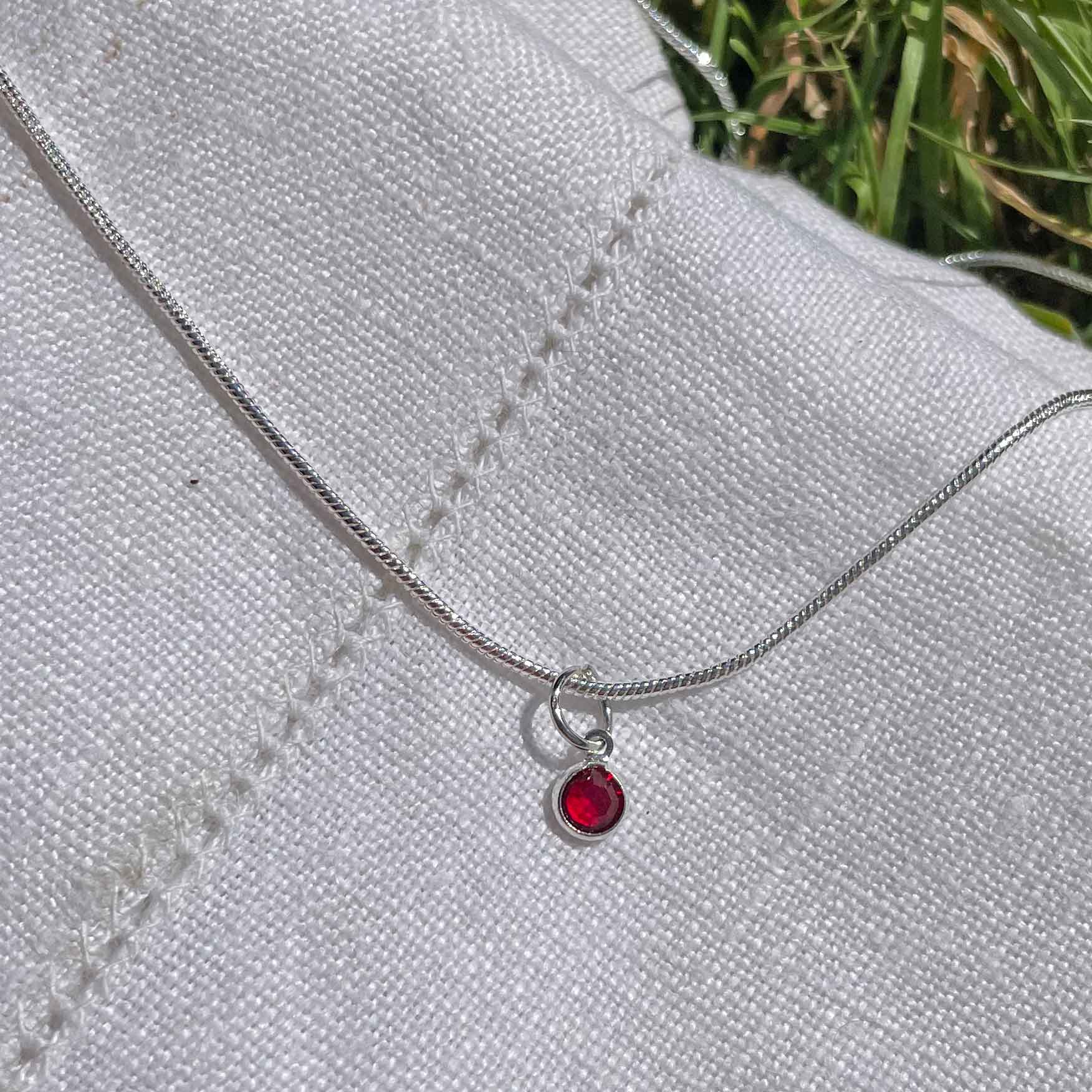 The Welsh Gift Shop - Wholesale Pendant/Charm Necklace - Birthstone Crystal Pendant - Silver Necklace - Welsh Language - July / Ruby5