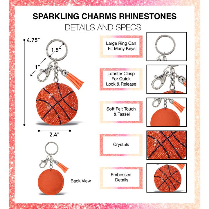 Cota Global - Wholesale Keychain - Unisex - Sparkling Rhinestones Charm With Tassel - Basketball1