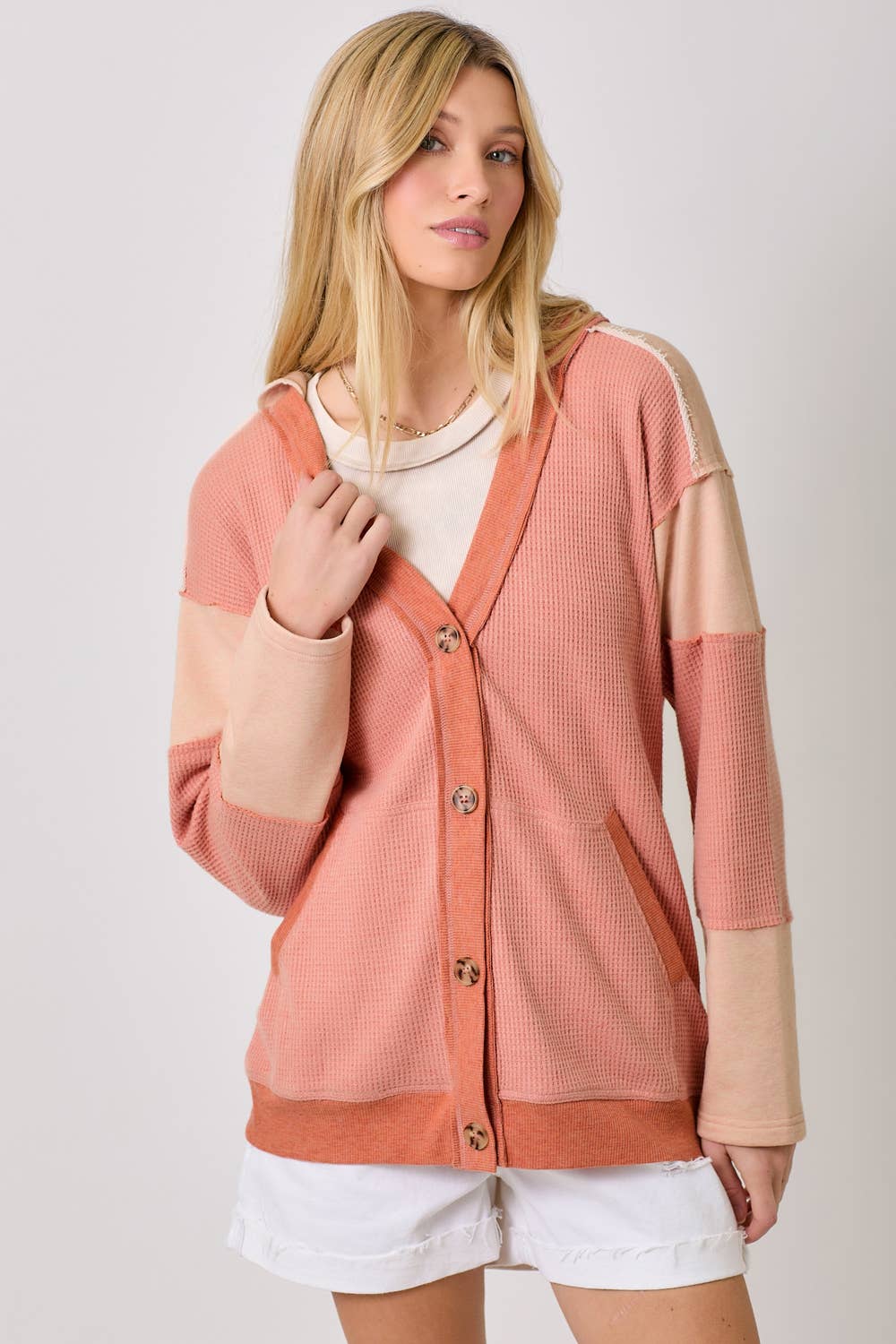 Mystree - Wholesale Cardigan - Women's - 60553 Color Block Hoodie Cardigan7
