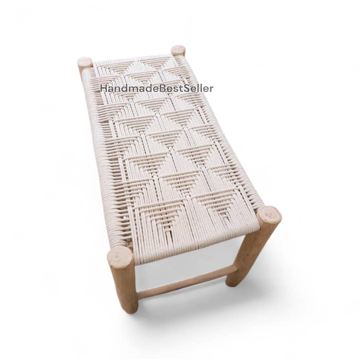 Handmade Wooden Bench with Woven Top – Artisan Crafted for wholesale by HandmadeBestSeller