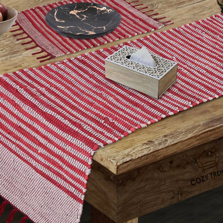 COZY HOMES COLLECTION - Wholesale Table Runner - Handmade Woven Cotton Tabletop Runner Washable 15''x72''