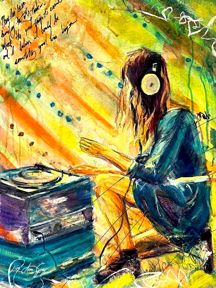 Vinyl Escapes – Retro Record-Listening Fine Art Print for wholesale by House Candy Wall Art | Lisa Alex Gray