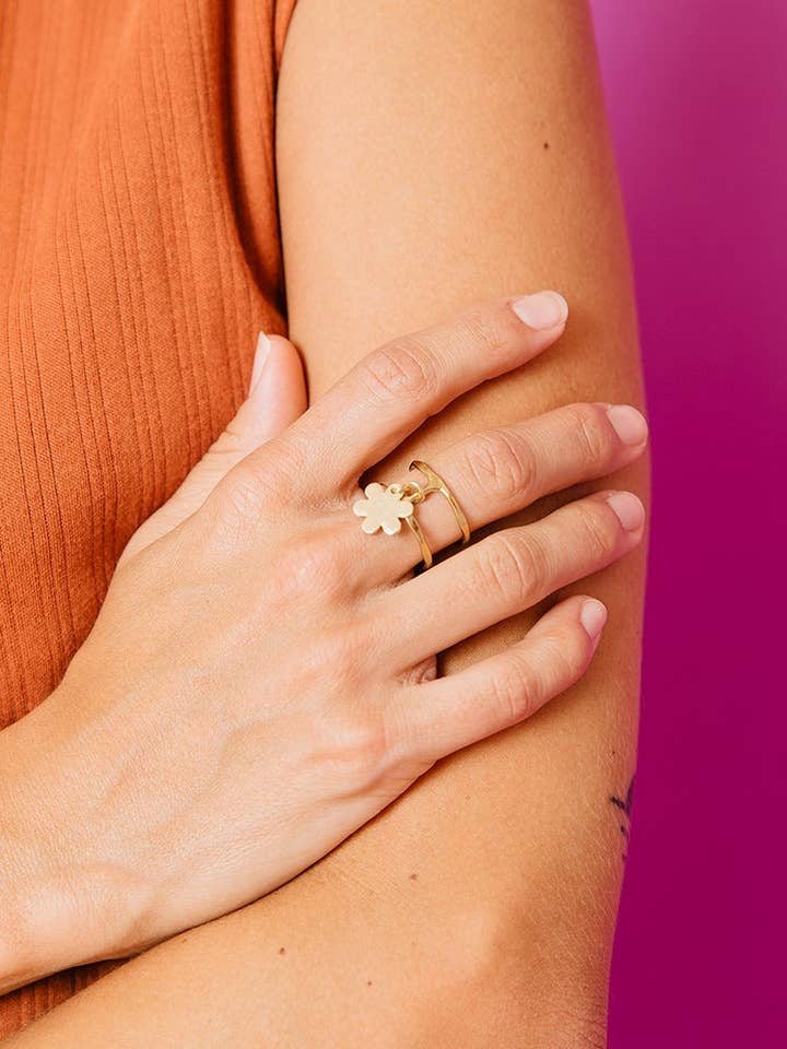 Petite Flower Charm Ring Gold for wholesale by Mata Traders