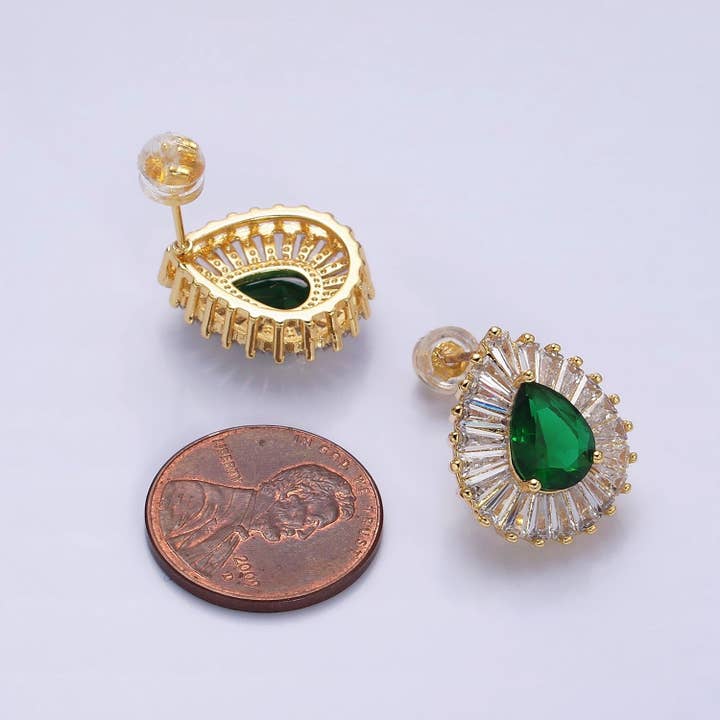 Wholesale Gold Filled Green Teardrop CZ Baguette Stud Wholesale Gold Filled Green Teardrop CZ Baguette Stud
