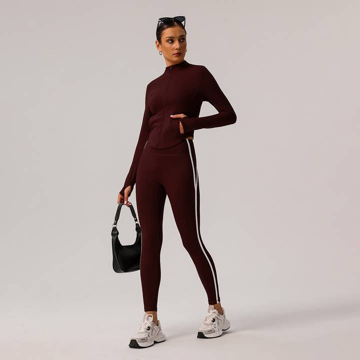 Sodalemon - Wholesale Activewear Set - Women's - Women Zipper Jacket Yoga Leggings Contrast Color 2 Pcs Set4