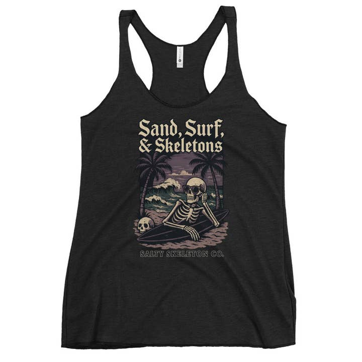 Sand, Surf, & Skeletons Racerback Tank for wholesale by Salty Skeleton Co.