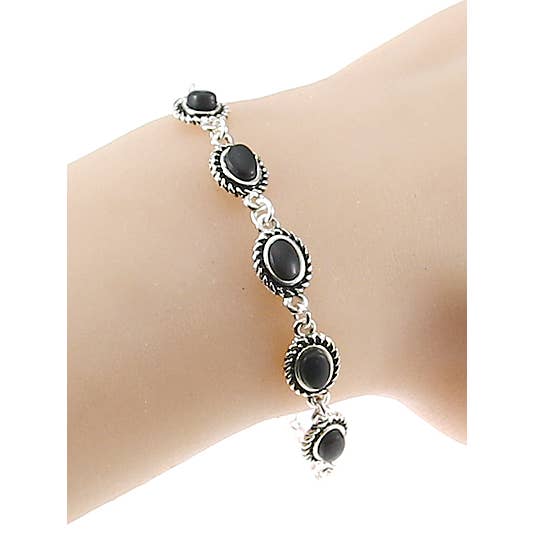 FR7099 Oval Onyx Stone Link & Chain Bracelet for wholesale by 0011 PREMIERE