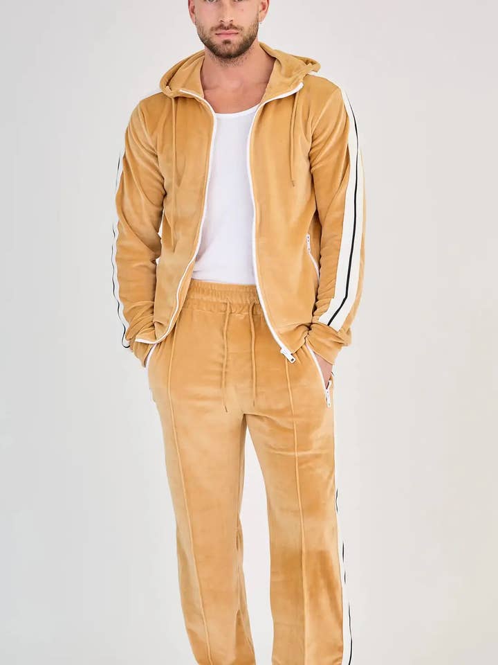 TOP MONDAY - Wholesale Tracksuit – Men′s - Black Zip-Up Velour Set