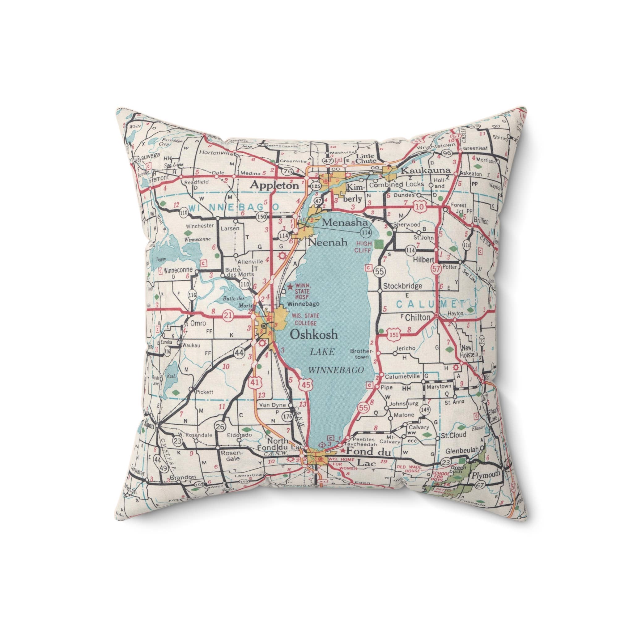 Daisy Mae Designs - Vente Coussin décoratif - Coussin décoratif carte du lac Winnebago Wisconsin