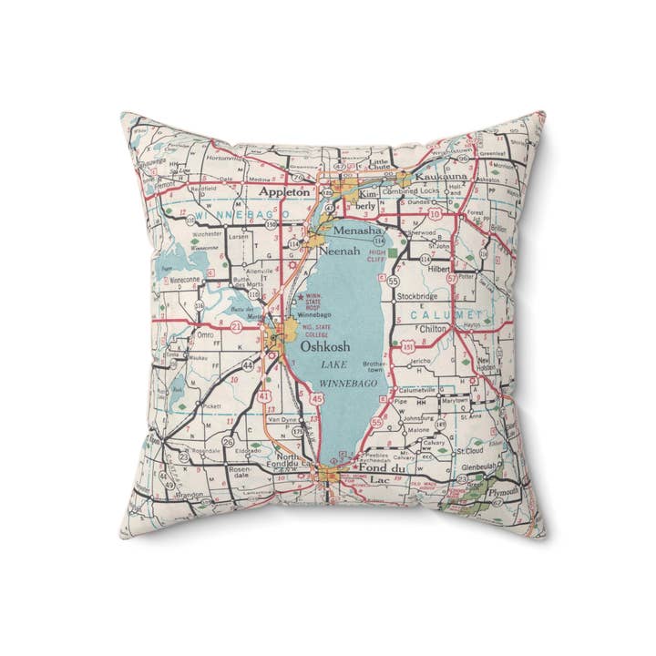 Daisy Mae Designs - Wholesale Throw/Decorative Pillow - Lake Winnebago Wisconsin Map Decorative Throw Pillow