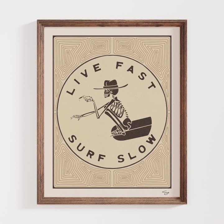 Live Fast Surf Slow | Surf Cowboy art print for wholesale by Mid Tide Design