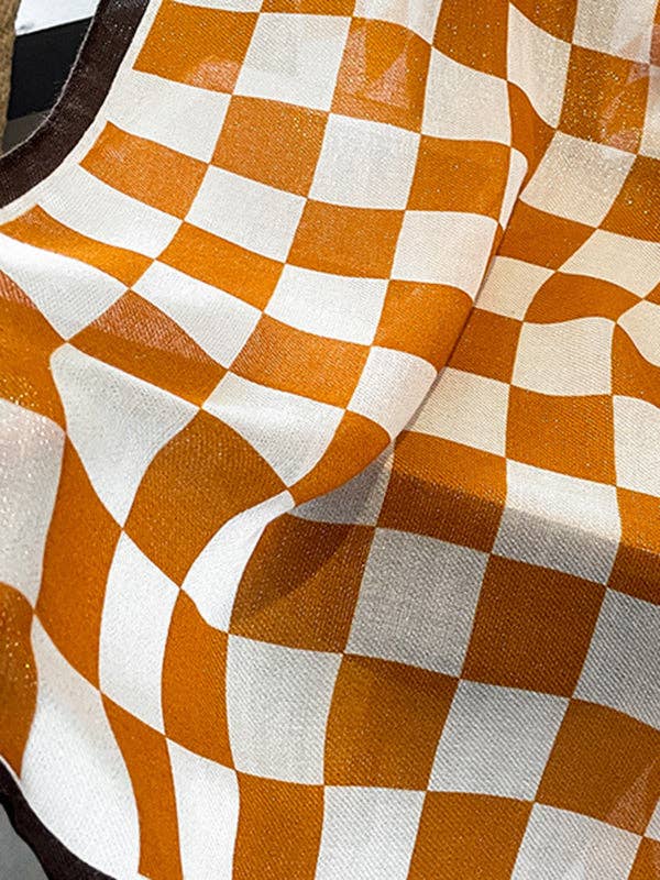 StyleGalX – Cachecol - Mulher por atacado – Lenço estampado xadrez de cor contrastante de moda simples10