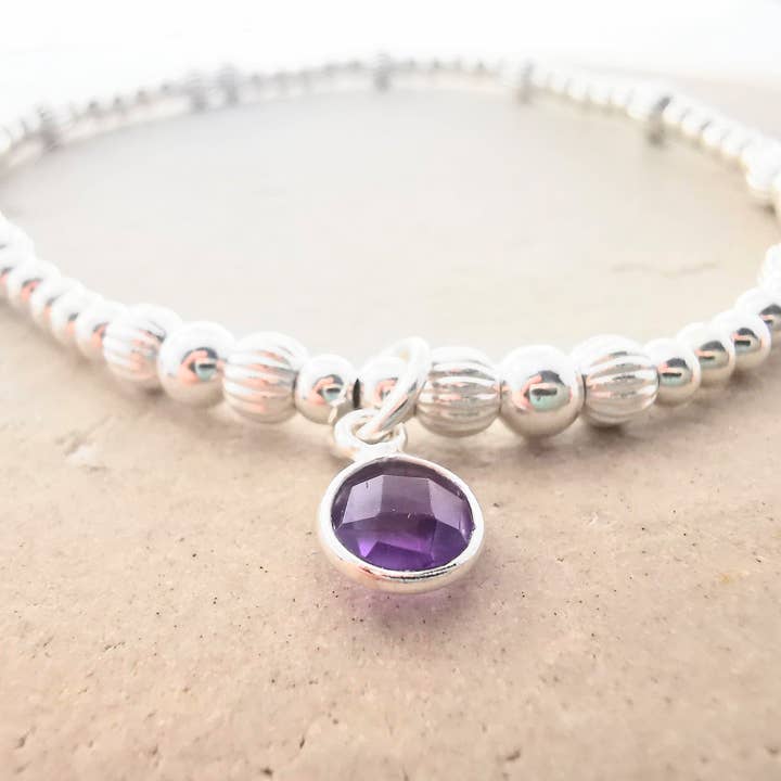 Bracelet à perles en argent sterling avec améthyste pour la vente par Sophellie Jewellery
