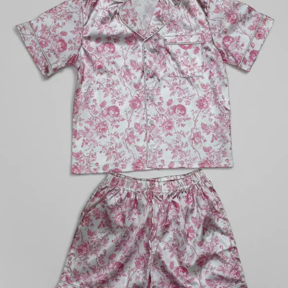 Tweenstyle by Stoopher - Pink Floral Silky Loungewear Shorts Set for wholesale by Tweenstyle By Stoopher