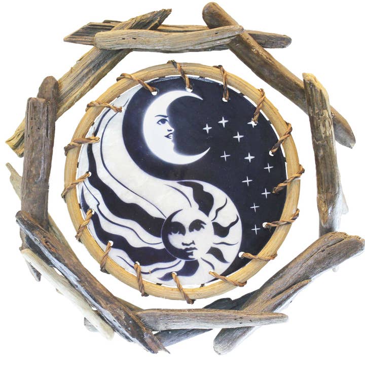 Om Gallery - Wholesale Wall Accent - Yin Yang Sun and Moon - Rattan and Driftwood Wall Art