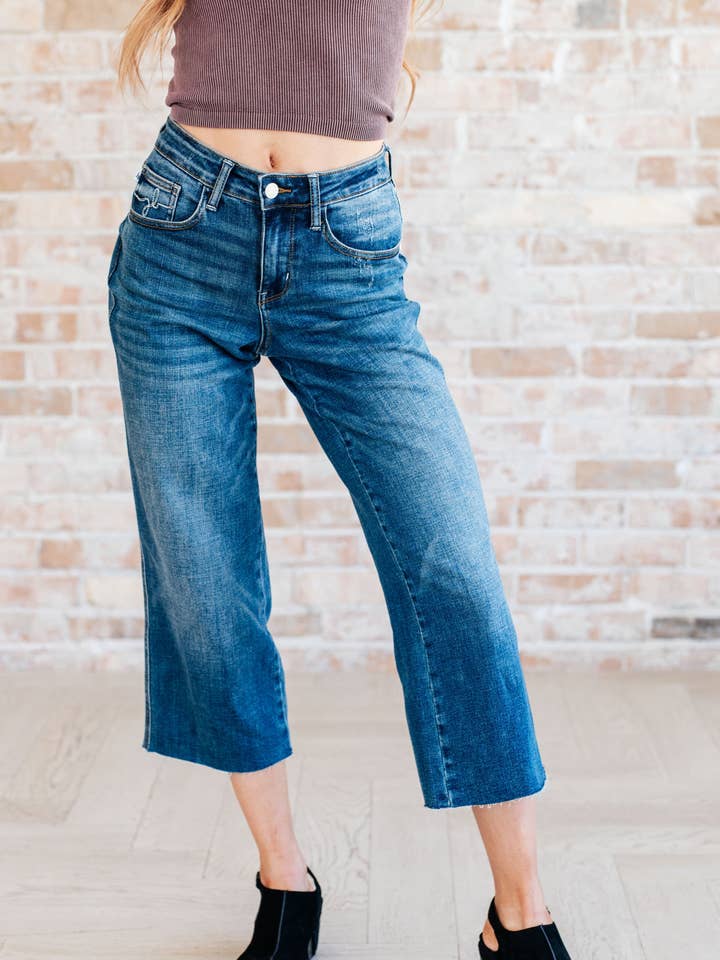Judy Blue High Rise Wide Leg Crop Jeans for wholesale by Avenue Wholesale