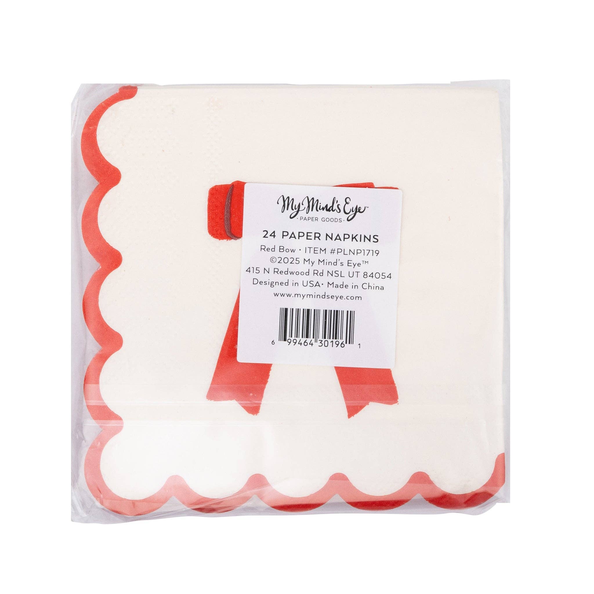 My Mind’s Eye - Wholesale Disposable Napkin - PLNP1719 - Red Bow Scallop Cocktail Napkin3