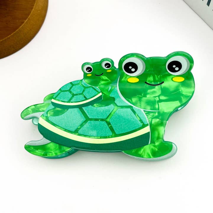 Green Turtle Hair Claw, Mama & Baby Turtle Clip for wholesale by SoapElenGlen
