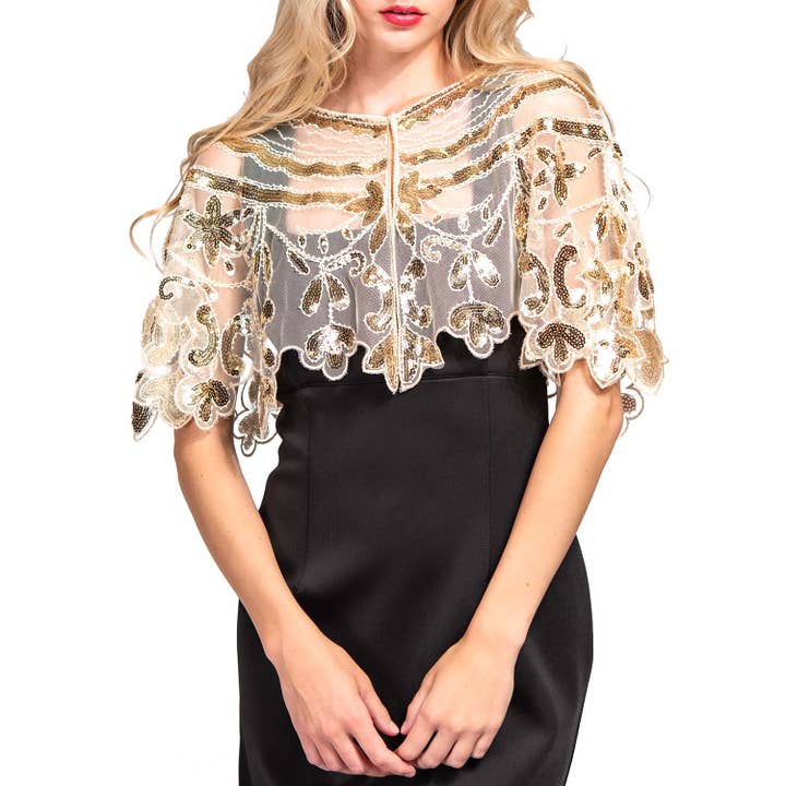 SP Sophia Collection - Wholesale Wrap - Women's - 1920s Inspired Sequin Embroidered Floral Shawl 3