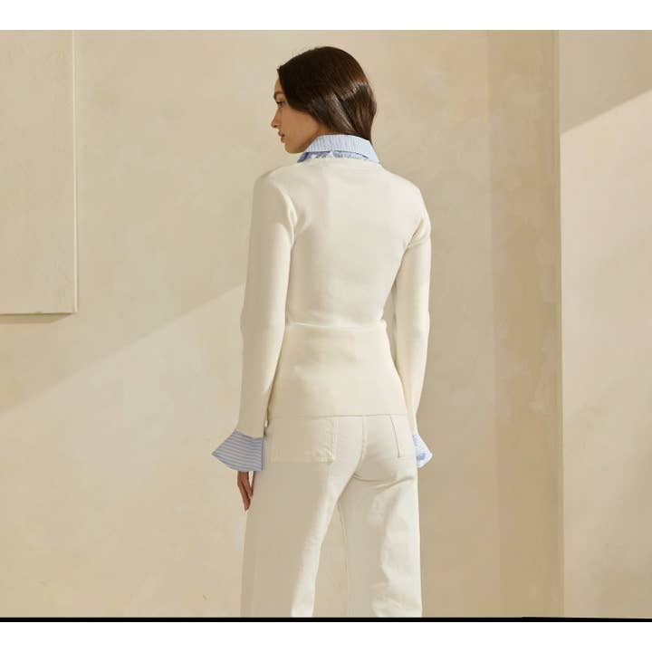 Ivory Sky Sweater Top with Contrast Neck & Cuffs for wholesale on Faire10