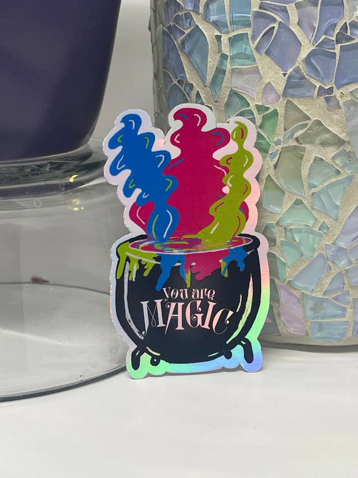 YOU ARE MAGIC Vinyl Stickers, Holographic Cauldron Sticker for Laptops, Witchy Sticker, Halloween Sticker, Gifts for Grads, Gifts for Teens for wholesale by Saturnalia Design Lab