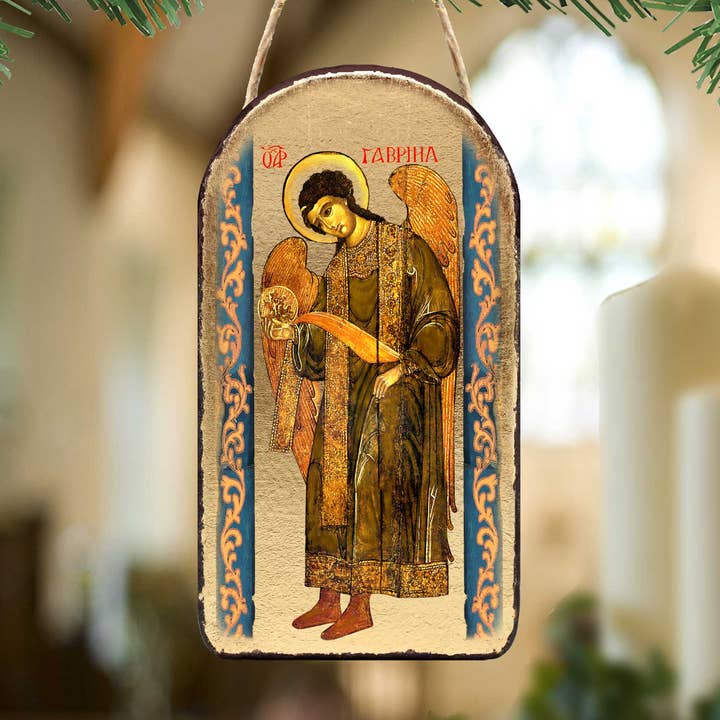 Ornamento religioso de madeira de São Gabriel Arcanjo por atacado de Designocracy