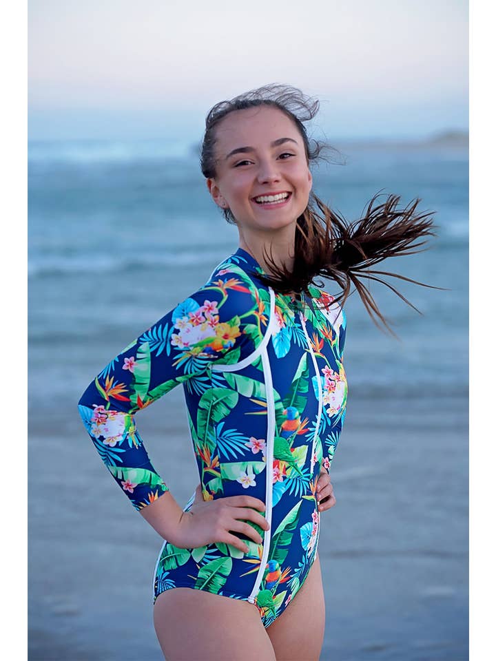 Tribe Tropical – Großhandel Badeanzug – Kinder – Langarm-Badeanzug für Teenager-Mädchen/Tween - 'Lorikeet Love'