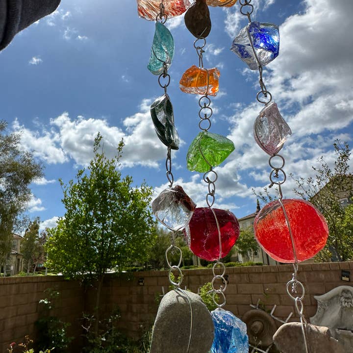 ApricotMint - Wholesale Art stones - 6 ft Recycled Art Glass & Rock Rain Chain1