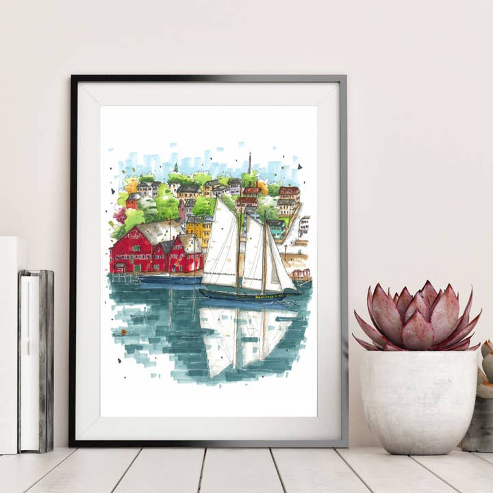 Downtown Sketcher - Wholesale Art Print - Bluenose II in Lunenburg Harbour