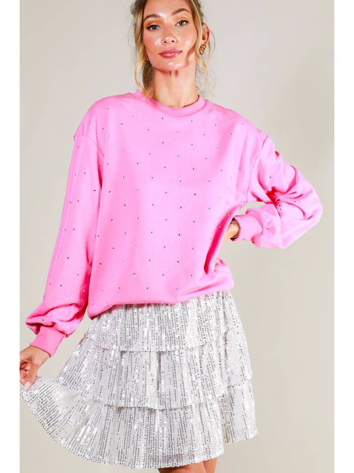 Vine & Love - Wholesale Sweatshirt - Women's - Rhinestone Accent Knitted Sweater Top VT8145725