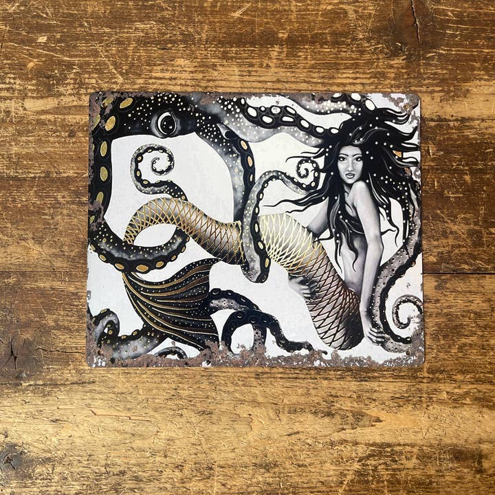 Placa metálica con diseño de pulpo de sirena, baño marino 2 para venta al por mayor de The British Metal Signs Company