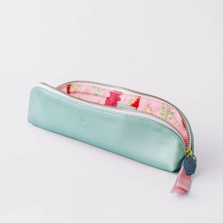 Good Juju Ink - Wholesale Pencil case/pouch - Luxe Slim Pencil Pouch - Metallic Seafoam Green1