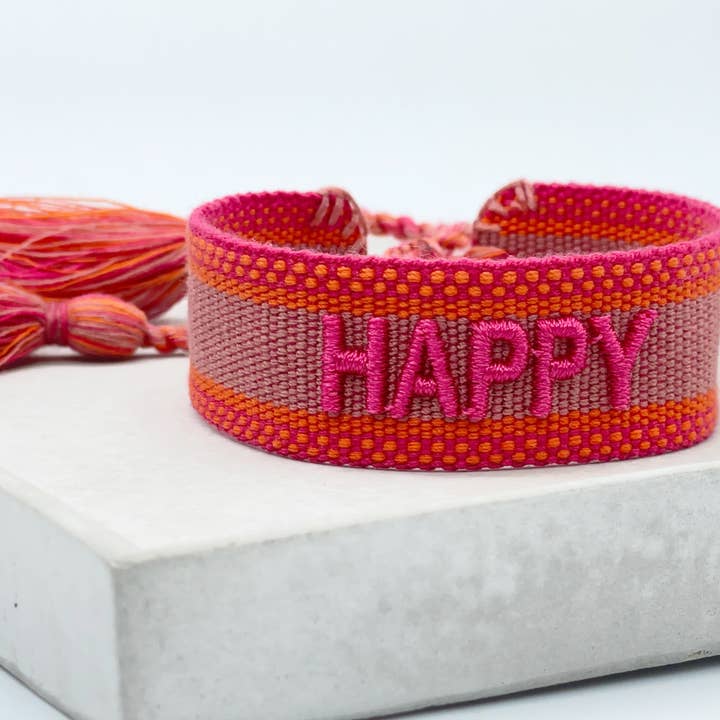 Parsley & Pepper - Wholesale Woven/Braided Bracelet - HAPPY statement bracelet woven, embroidered3