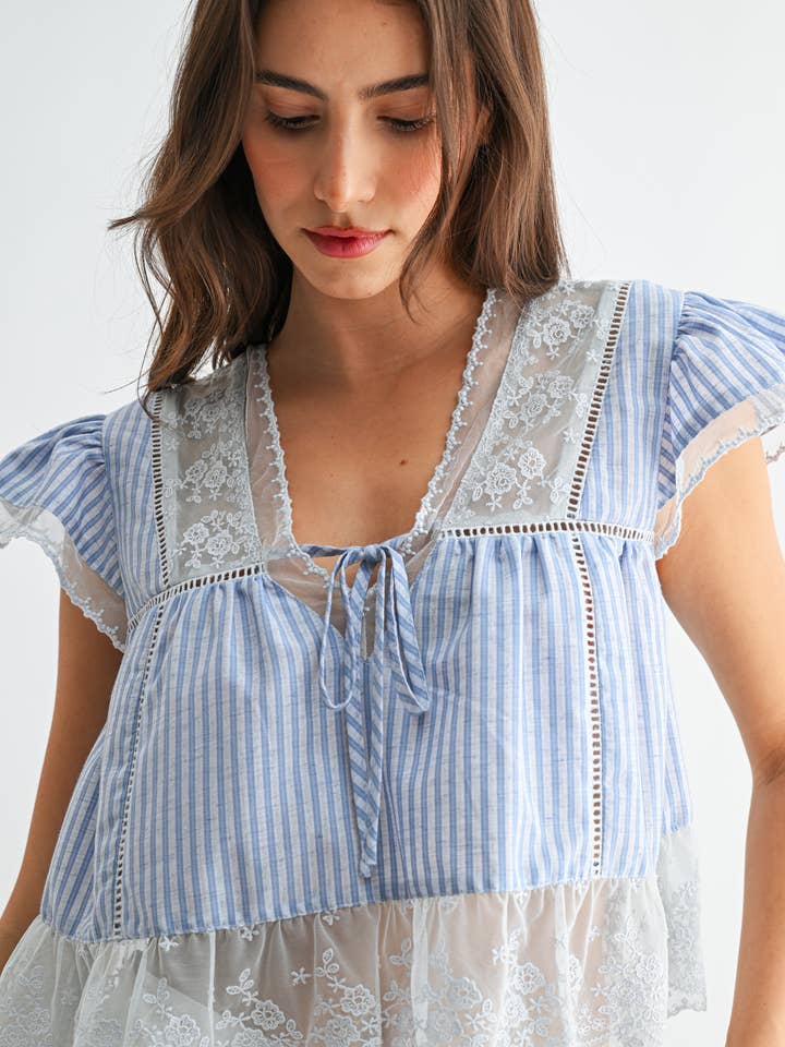 CST10128J LACE-TRIMMED BLOUSE for wholesale by Camellia