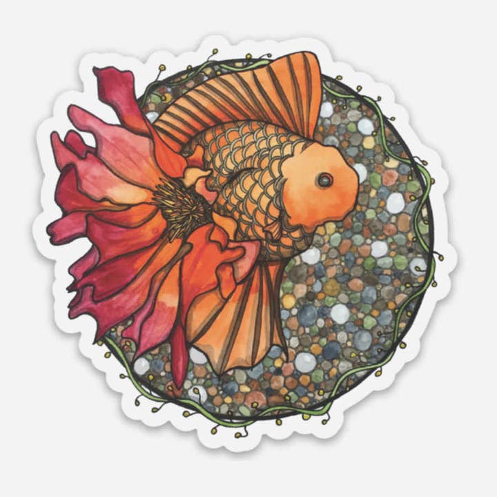 Autocollant en vinyle découpé « Blooming Goldfish » pour la vente par PinkPolish Design