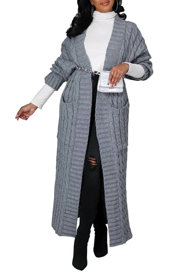 MB Fashion Wholesale - Wholesale Cardigan - Women's - MB FASHION Cable-Knit Long Cardigan with Pockets 073AT11