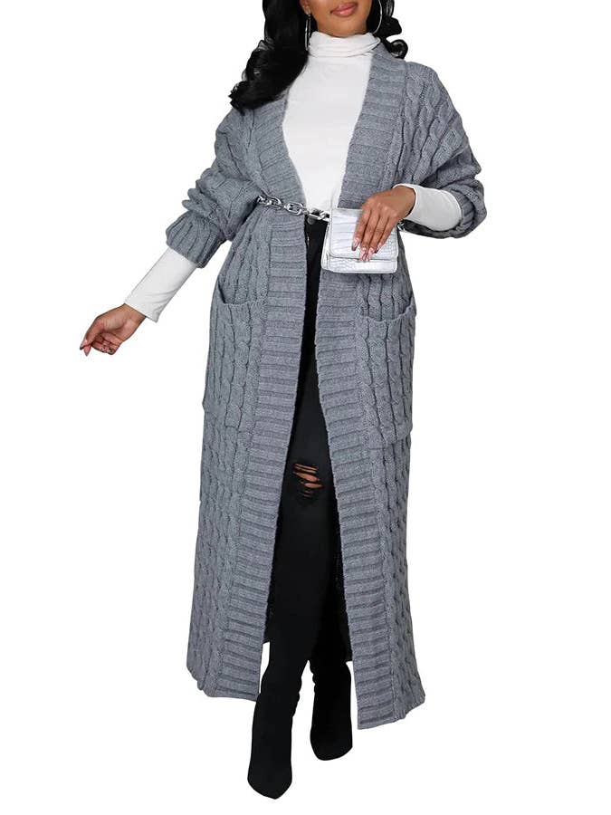 MB Fashion Wholesale - Wholesale Cardigan - Women's - MB FASHION Cable-Knit Long Cardigan with Pockets 073AT11