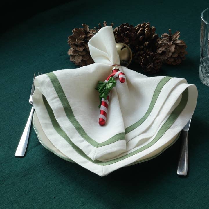 Liem Home - Wholesale Dinner & Cloth Napkin - Linen Napkins 50x50cm (20"x20") with green Trim. 2