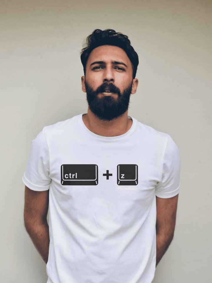 T-shirt imprimé blanc Ctrl Z pour la vente par Hion