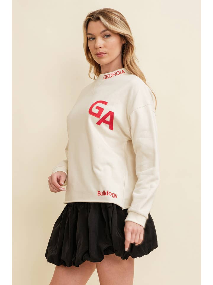 Cream CT15228J-4 - BULLDOGS PRINT PULLOVER SWEATER for wholesale on Faire1