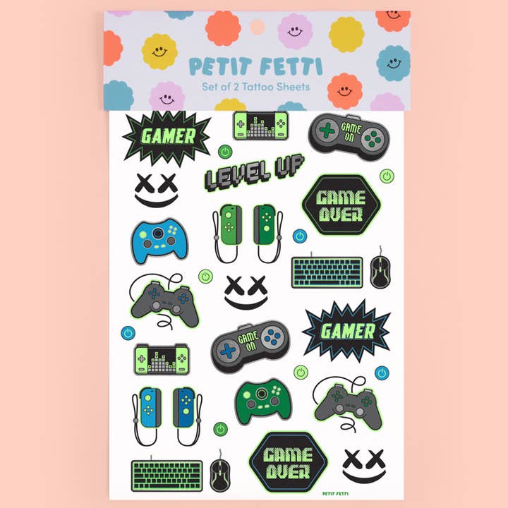 Petit Fetti - Vente Tatouage temporaire – enfant - Tatouages temporaires Gamer Glow In The Dark pour enfants, activité, faveur