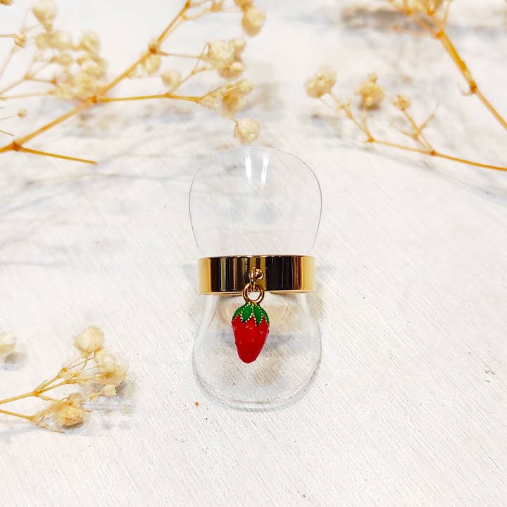 Gold Ring with Carlota strawberry charms for wholesale on Faire