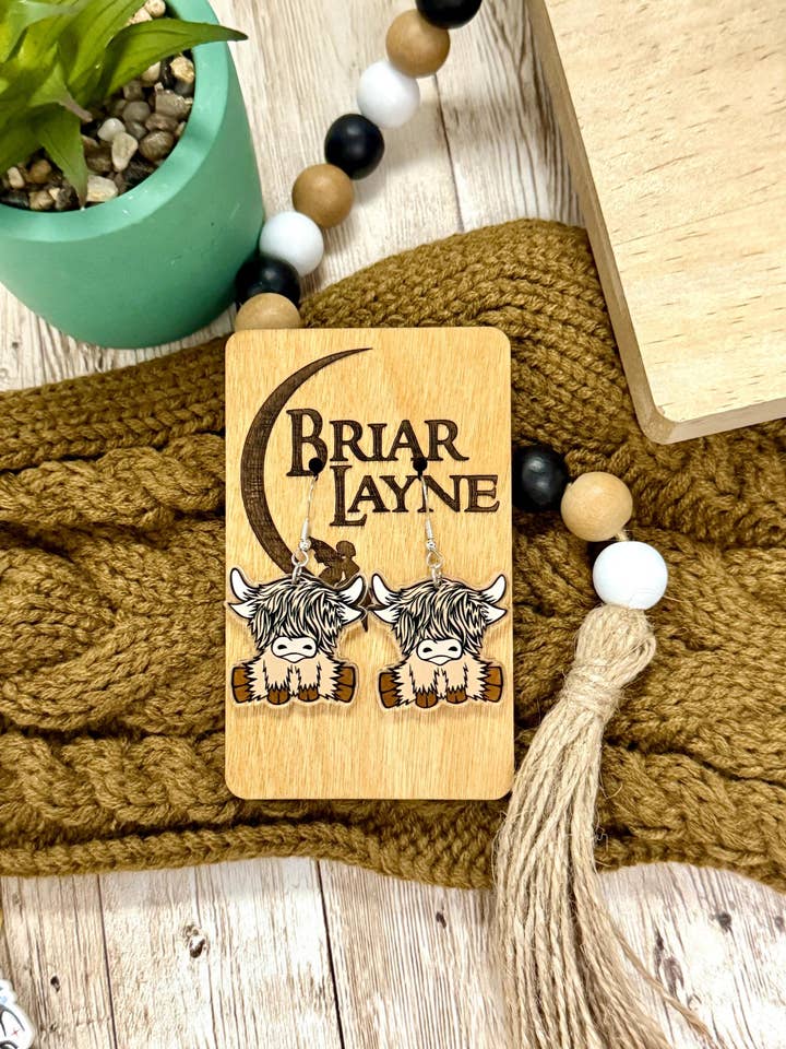 Highland Cow Acrylic Earrings Boho Jewelry Gifts #2 for wholesale by Briar layne