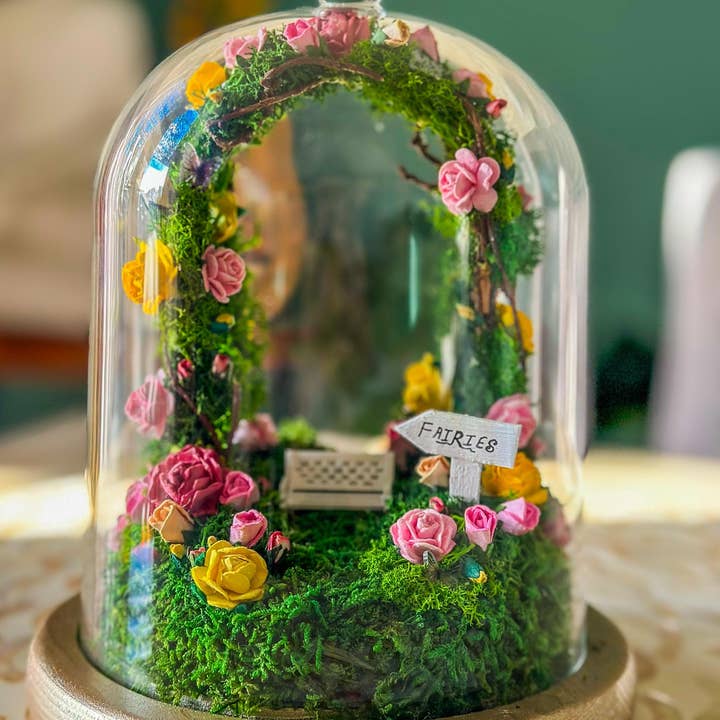 Rishstudio - Wholesale DIY craft kit - Fairy Garden Enclosed Terrarium Dome Kit | DIY Mini Fairy Garden | Moss Art with Floral Arch8