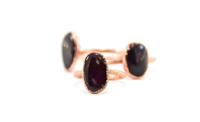 Daddy Daughter Jewelry - Wholesale Single Stone/Solitaire Ring - Red Garnet Chunky Copper Ring | January Birthstone Ring |3