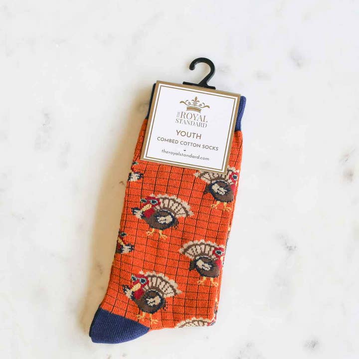 The Royal Standard - Wholesale Socks - Kids - Youth Gobble Socks Orange/Navy/Taupe One Size