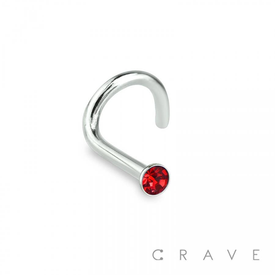 CRAVE - Wholesale Nose Ring - 316L SURGICAL STEEL 18GA NOSE SCREW FISH HOOK WITH GEM8