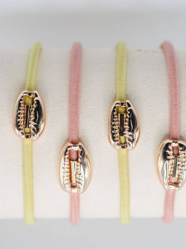Ensemble de Liens pour Cheveux en Coquillage de Porcelaine - Rose Clair / Jaune pour la vente par Smith and Co. Design