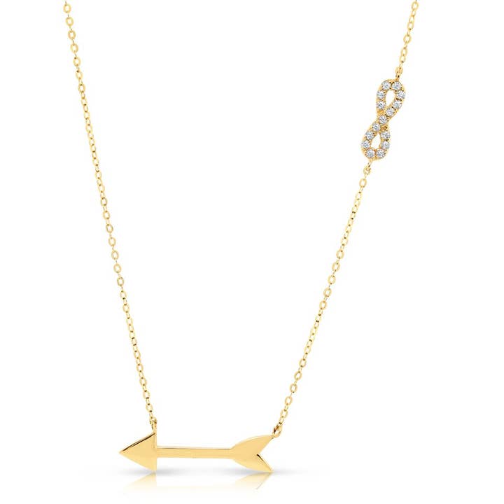 14K Yellow Gold Infinity Arrow CZ Necklace (Adjustable) for wholesale by NY Gold & Silver Trading Inc.