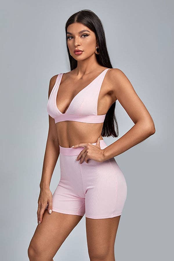 MB Fashion Wholesale - Vente Ensemble de vêtements d'intérieur – femme - Ensemble bralette côtelée et short de motard MB FASHION 2421T22